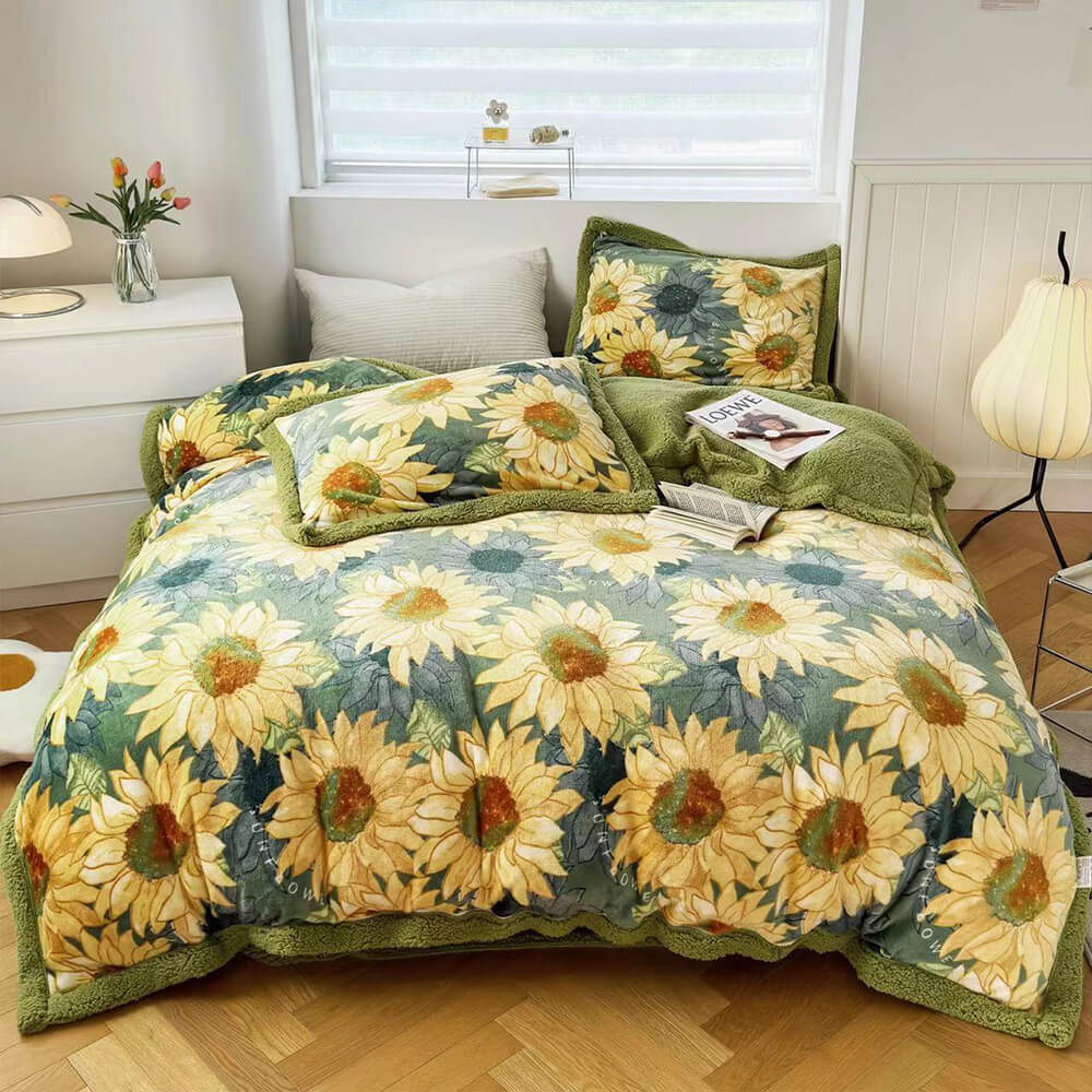 Velvet de leche con estampado floral y sherpa juego de sábanas de doble cara