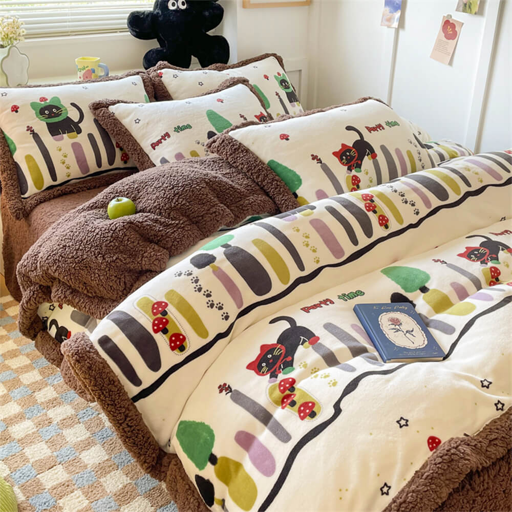 Velvet de leche con estampado floral y sherpa juego de sábanas de doble cara