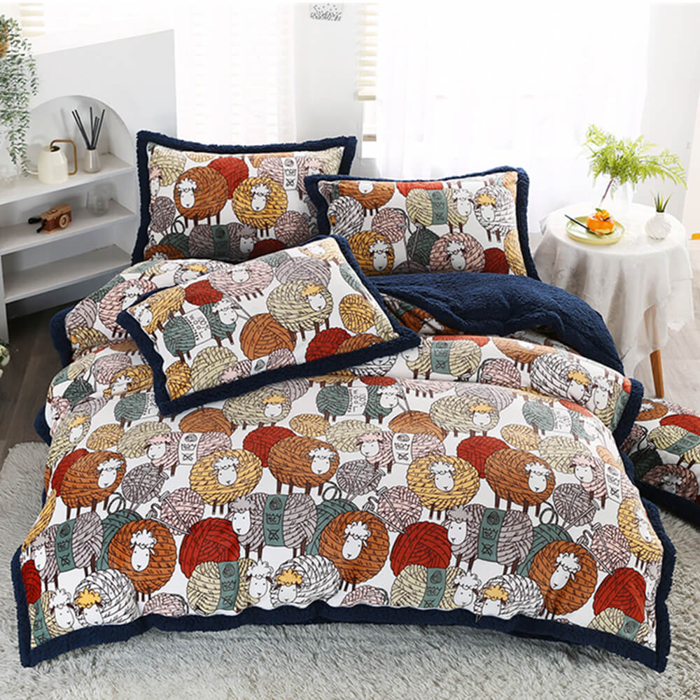 Velvet de leche con estampado floral y sherpa juego de sábanas de doble cara