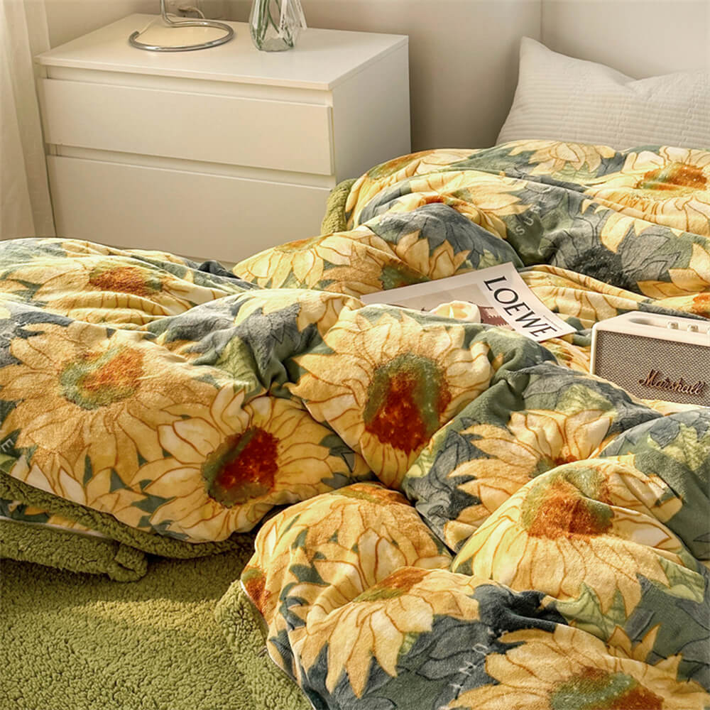 Velvet de leche con estampado floral y sherpa juego de sábanas de doble cara