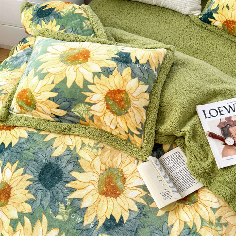 Velvet de leche con estampado floral y sherpa juego de sábanas de doble cara