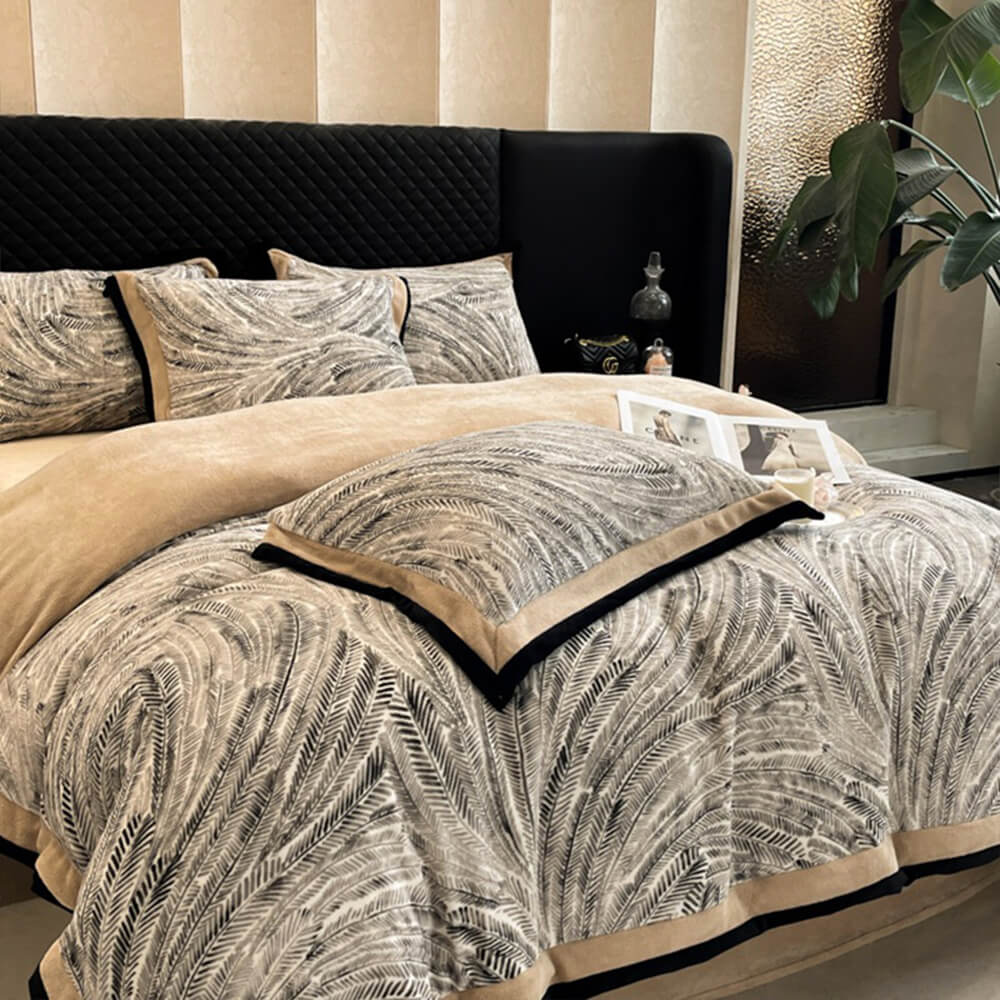 Ensemble de draps à motif de feuilles en velours de lait ultra doux qui ne perd pas ses poils