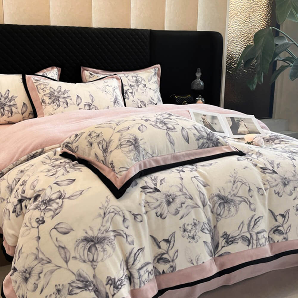 Ensemble de draps à motif de feuilles en velours de lait ultra doux qui ne perd pas ses poils