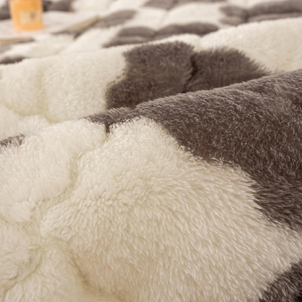 Surmatelas et taie d'oreiller en peluche à damier chaud