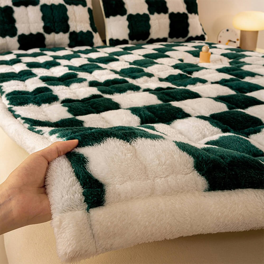 Surmatelas et taie d'oreiller en peluche à damier chaud