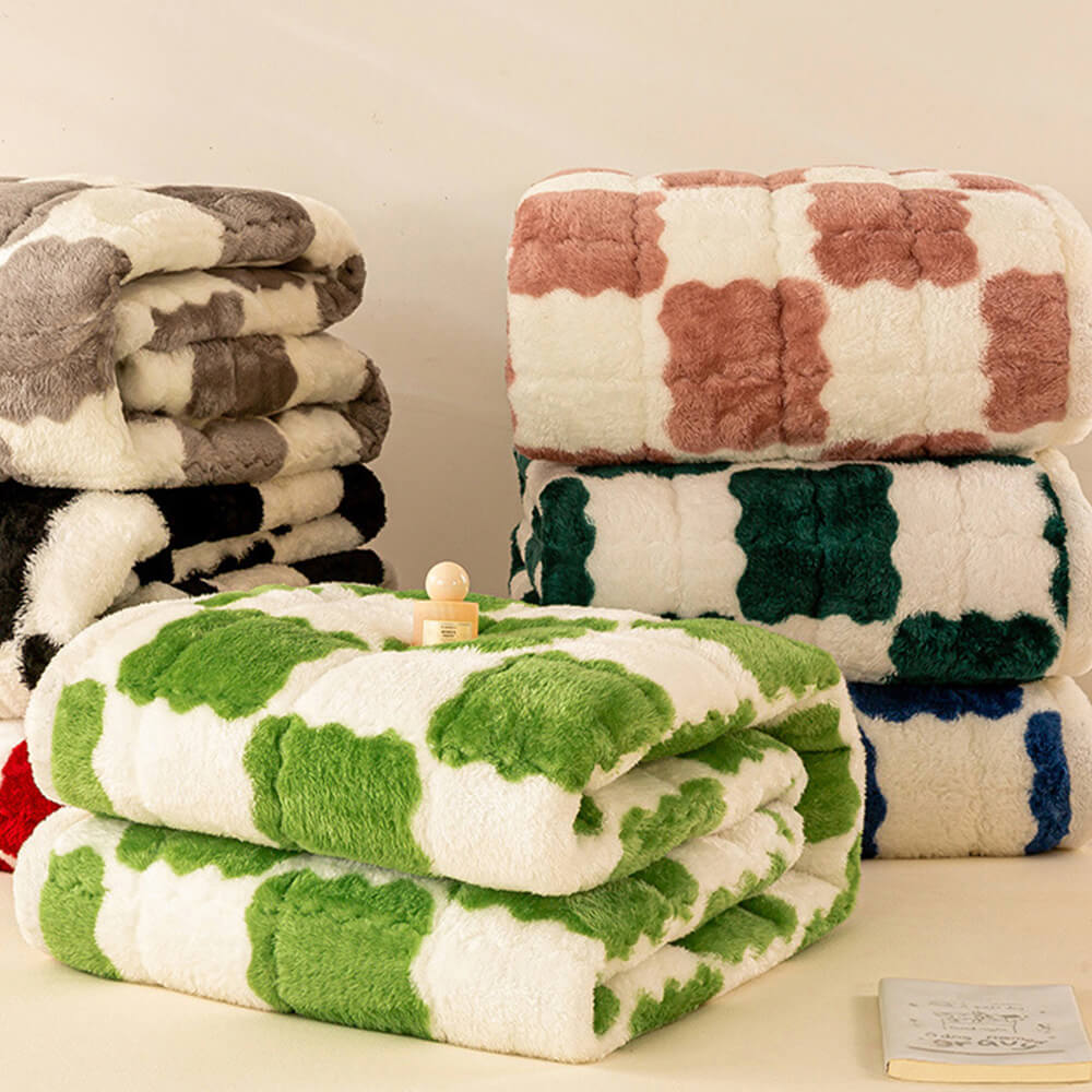 Surmatelas et taie d'oreiller en peluche à damier chaud