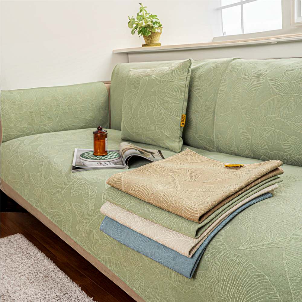 Sólido de lujo <tc>Color</tc> Funda protectora de sofá de jacquard con textura de hojas