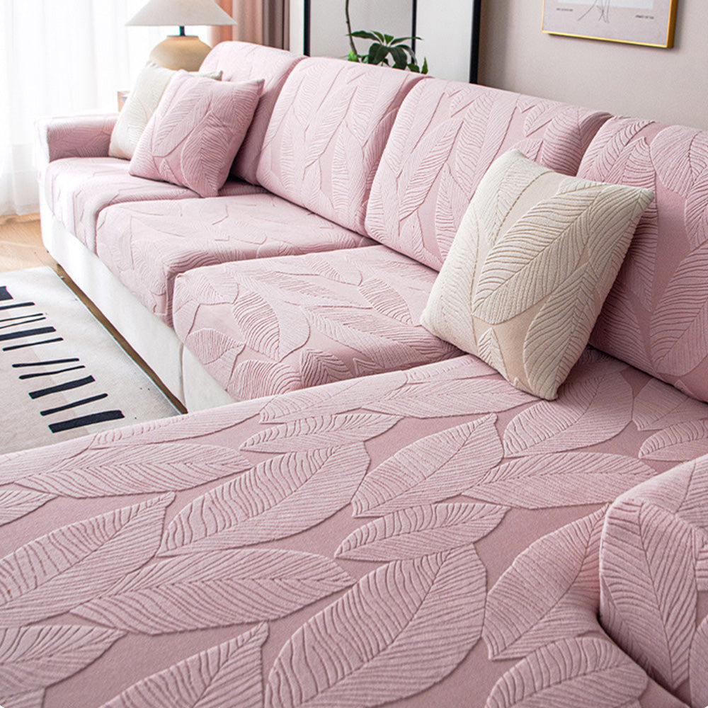 Modern Leaf Jacquard Water-Repellent Anti-Scratch Stretch Full Wrap Couch Cover