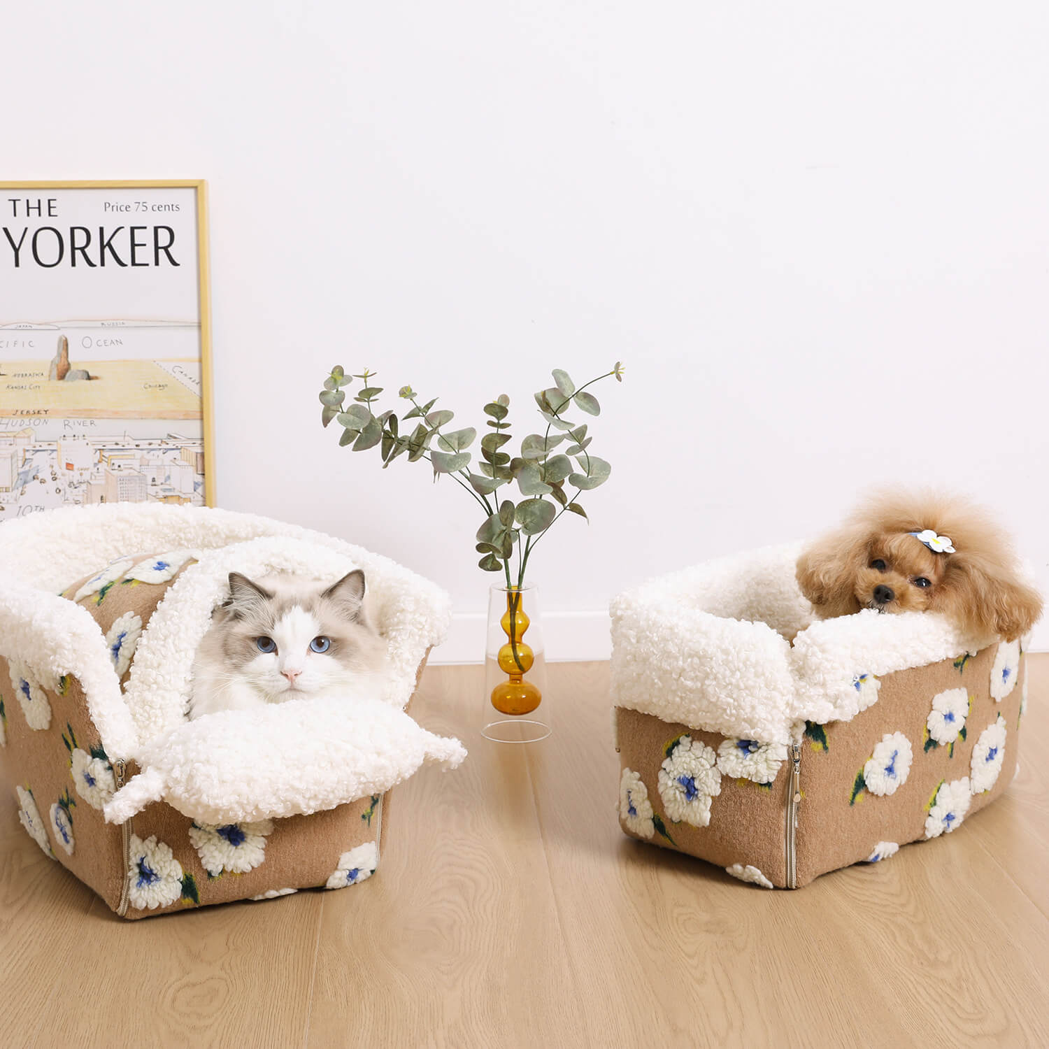 Flower Wool Fleece Dog Car Safety Seat Central Console Pet Car Seat - FUNNYFUZZY